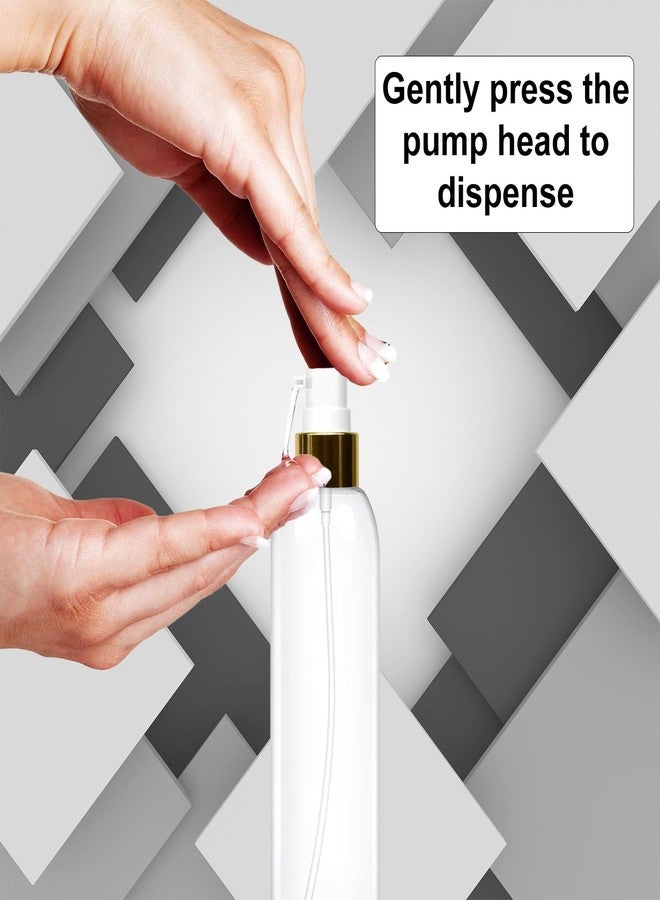 زجاجات لوشن ماديا سعة 100 مل مزودة بمضخات ذهبية، مانعة للتسرب، أسطوانية شفافة فارغة قابلة لإعادة التعبئة للشامبو، المرطب، كريم الوجه، الصابون السائل، زجاجات سفر شفافة فارغة، مضخة ذهبية، مجموعة من 24 زجاجة - Image 4