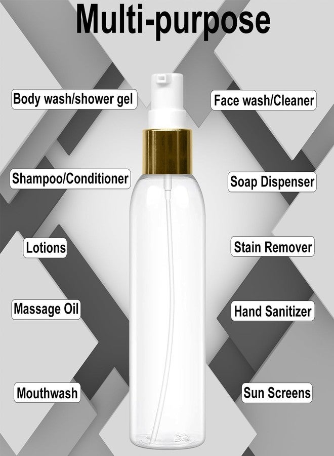 زجاجات لوشن ماديا سعة 100 مل مزودة بمضخات ذهبية، مانعة للتسرب، أسطوانية شفافة فارغة قابلة لإعادة التعبئة للشامبو، المرطب، كريم الوجه، الصابون السائل، زجاجات سفر شفافة فارغة، مضخة ذهبية، مجموعة من 24 زجاجة - Image 3