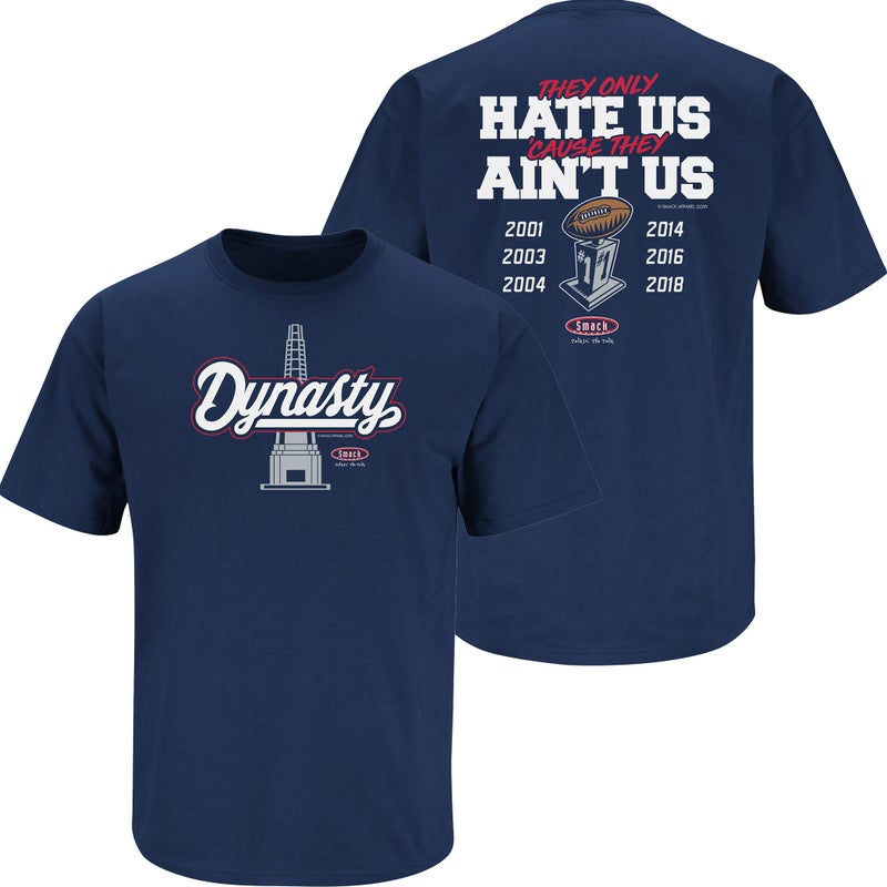 Smack Apparel New England Football Fans. Dynasty. They Only Hate US 'Cause They Ain't US. Navy T-Shirt (Sm-5X) (Short Sleeve, X-Large) - Image 1