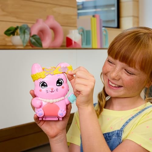 Polly Pocket دمى بولي باكت ومجموعة اللعب، مجموعة شاي الأرنب المدمجة، لعبة سفر مع 1 دمية صغيرة، أرنب أليف، طعام وإكسسوارات تنسيق أزياء - Image 2