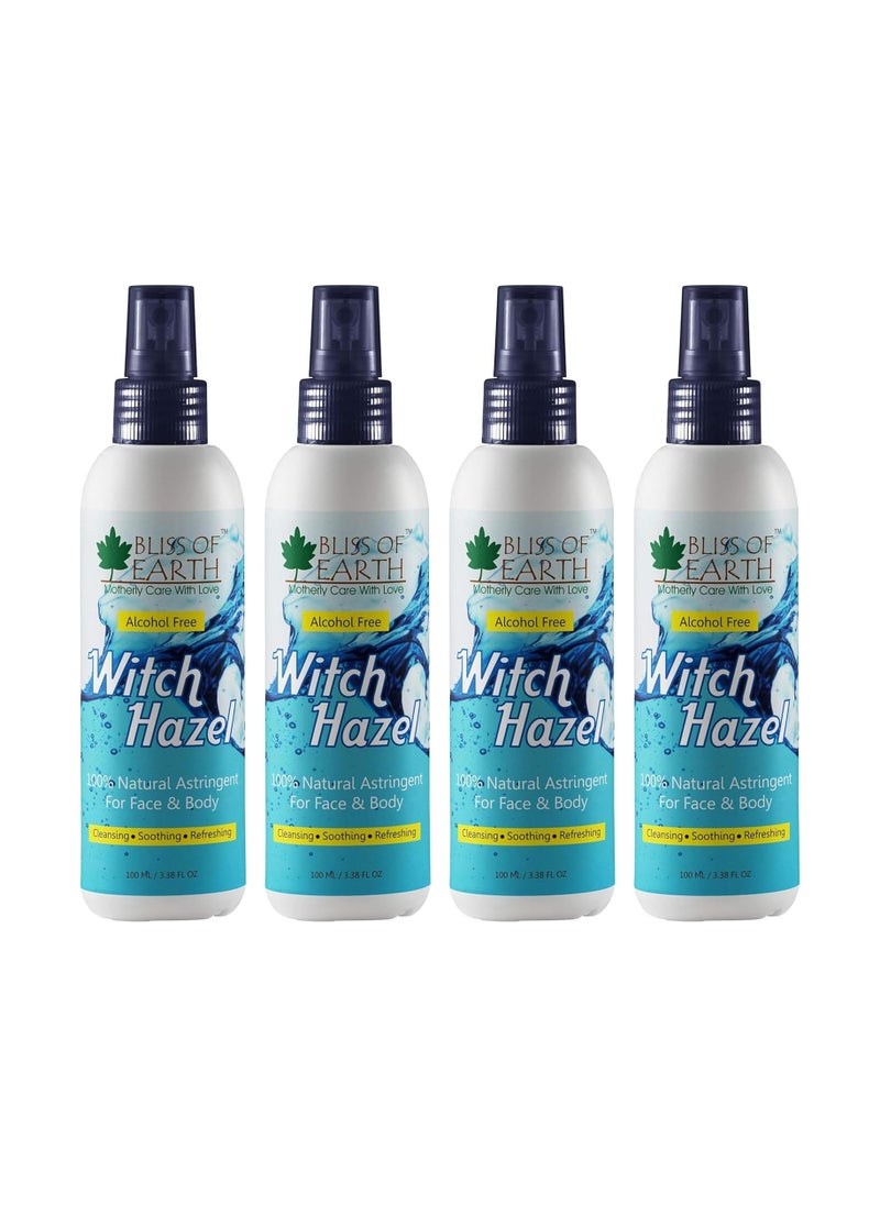 BLISS OF EARTH Bliss of Earth 4x100ML Pure Witch Hazel Astringent Natural Toner Great For Acne & Skin Rashes  - Image 1