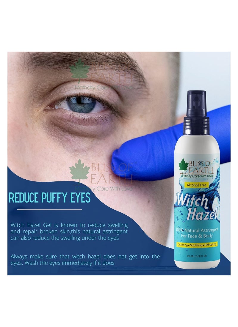 BLISS OF EARTH Bliss of Earth 4x100ML Pure Witch Hazel Astringent Natural Toner Great For Acne & Skin Rashes  - Image 4