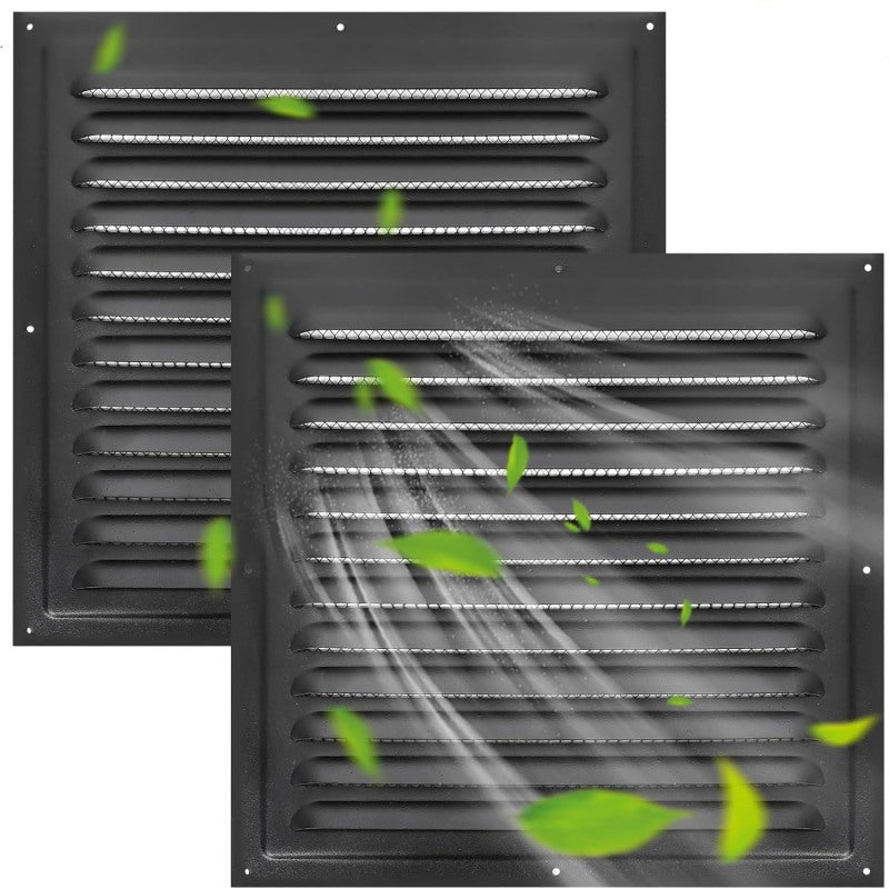 Ventilation Grille 10" X 10" Black Rugged Alloy Construction - Effective Pest And Rain Protection Perforated Steel Grille For Indoor Outdoor Home DIY Projects