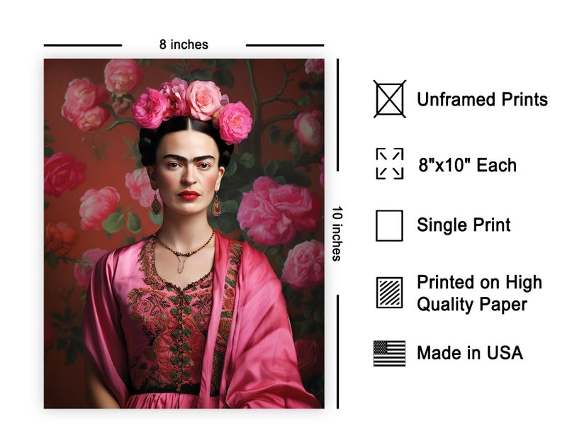 Poster Master Frida Print - Portrait Poster - Mexican Painter Art - Floral Gift for Men & Women - Aesthetic Wall Decor for Bedroom, Living Room, Office or Dorm - 8x10 UNFRAMED Wall Art - Image 2