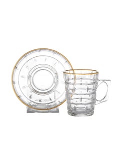 A set of glass tea cups with a golden line, 12 pieces (6 cups + 6 saucers) - pzsku/Z65366645C54A1533C36BZ/45/_/1715429337/f1345a9f-7c2b-43a3-b0f7-43c0610c7eb0