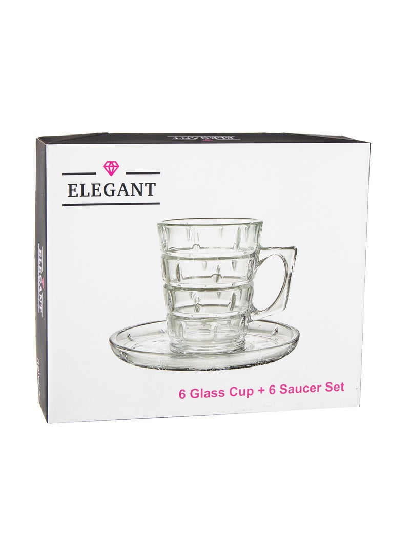 إيليجانت طقم كاسات شاي زجاج مع خط ذهبي 12 قطعة ( 6كاسات + 6 صحون ) - Image 4