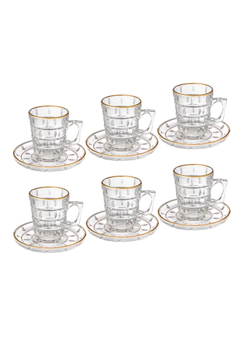 إيليجانت طقم كاسات شاي زجاج مع خط ذهبي 12 قطعة ( 6كاسات + 6 صحون ) - Image 3