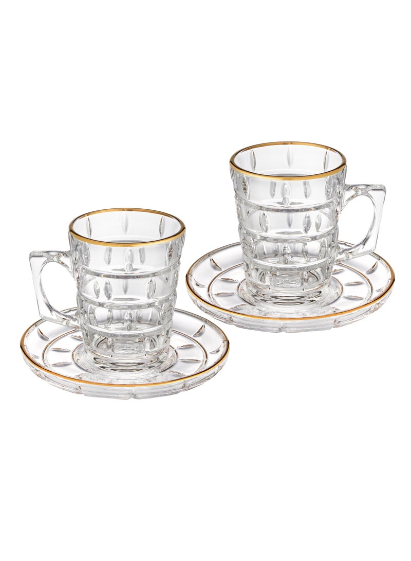 إيليجانت طقم كاسات شاي زجاج مع خط ذهبي 12 قطعة ( 6كاسات + 6 صحون ) - Image 2