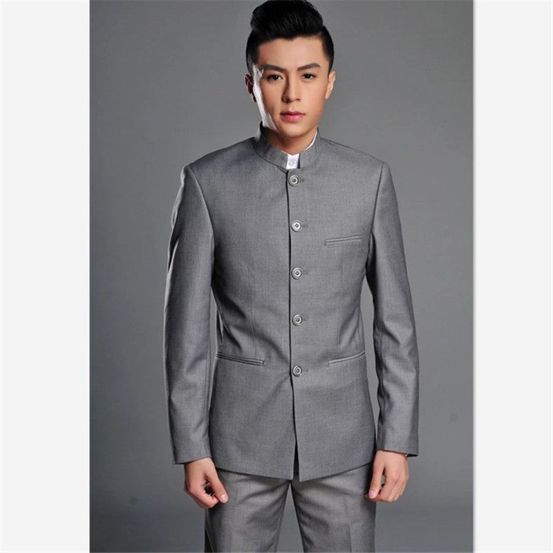 Men's Mandarin Collar Suit Set Youth Slim Fit Chinese Tunic Suit for Performance Wedding - Image 4