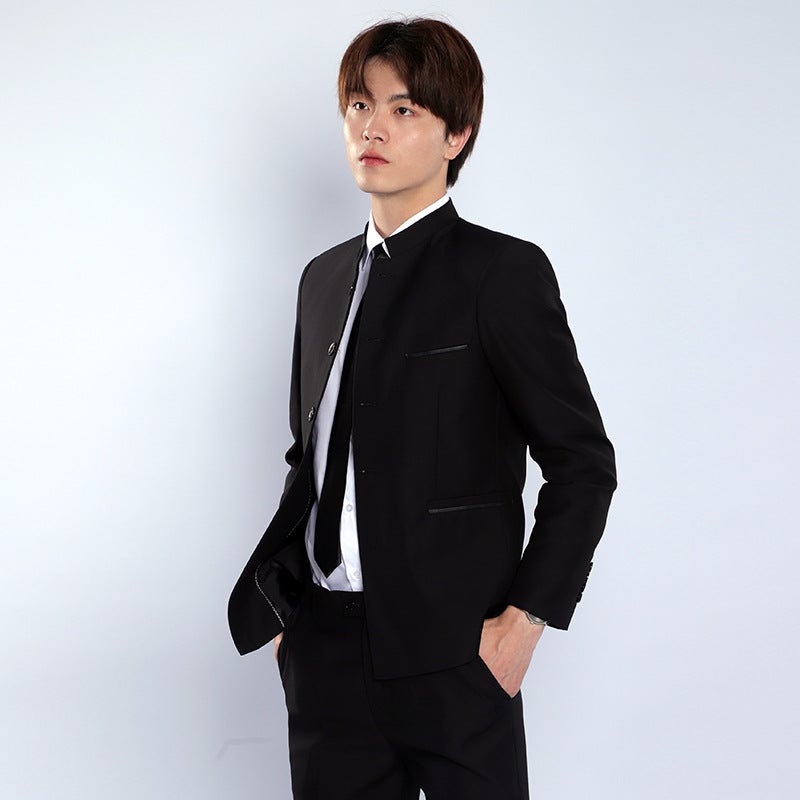 Men's Mandarin Collar Suit Set Youth Slim Fit Chinese Tunic Suit for Performance Wedding - Image 5