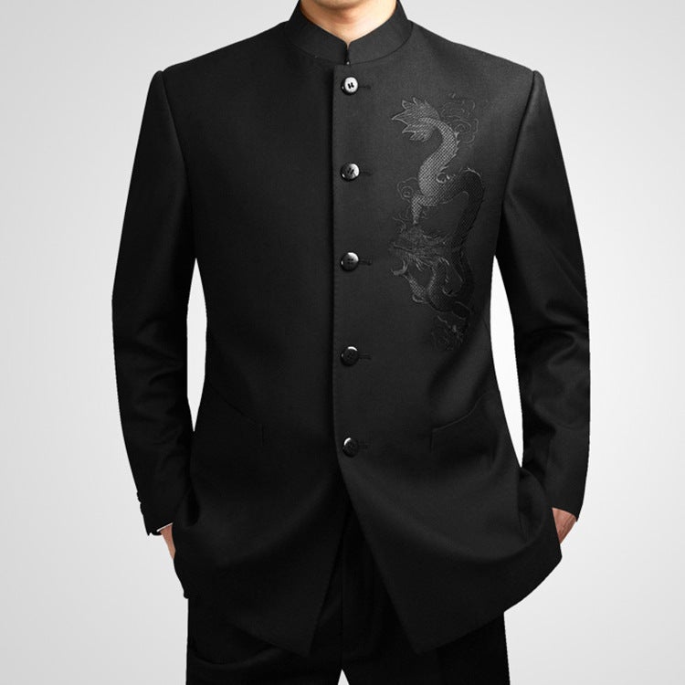 Men's Mandarin Collar Suit Set Youth Slim Fit Chinese Tunic Suit for Performance Wedding - Image 3