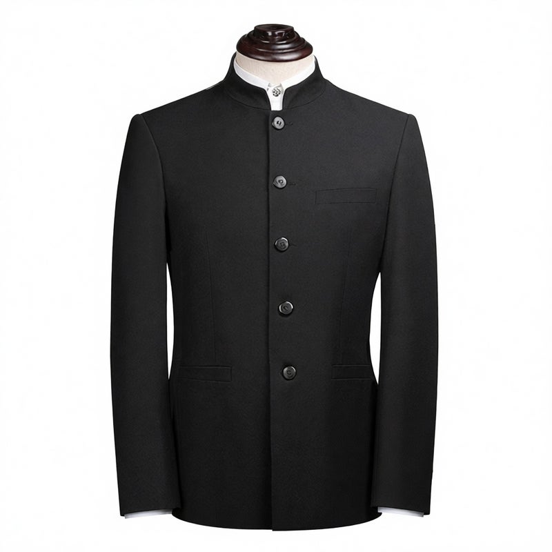 Men's Mandarin Collar Suit Set Youth Slim Fit Chinese Tunic Suit for Performance Wedding - Image 1