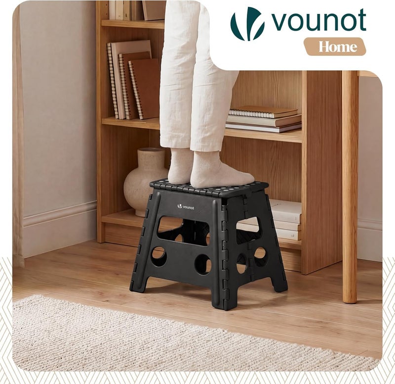 VOUNOT مقعد قابل للطي ®، مقعد خطوة غير قابل للانزلاق مع مقبض حمل، مقعد خطوة قابل للطي محمول للحمام والمطبخ والحديقة والتخييم، 37 × 30 × 32.5 سم، أسود - Image 2