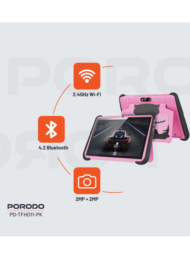 porodo 10.1" Kids Android Tablet with shock-Resistant Case / Screen Protector / x2 Nano Sim / 2MP Camera / Audio Jack / Bluetooth / Wifi / Durable Smart Tablet for Kids - Pink - Image 3