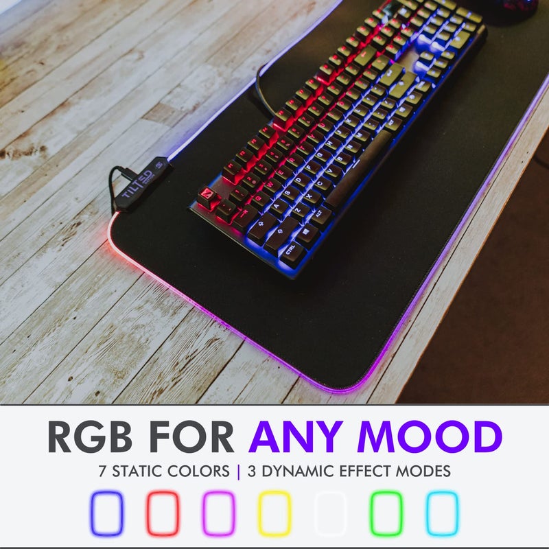 Tilted Nation RGB Mouse Pad for Gaming - Large LED Mousepad Gaming Desk Mat with 8 Adjustable Light Modes - Gaming Pad for Mouse and Keyboard - Non Slip Rubber Base, Easy to Clean Water Proof Surface - Image 3