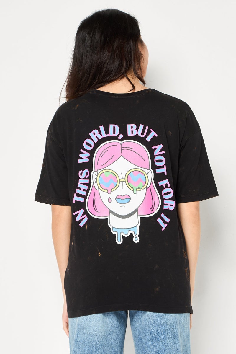 ONLY Women Crew Neck Short Sleeve Graphic T Shirt, Black - Image 2