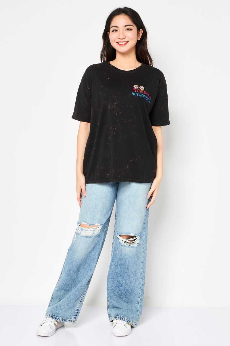 ONLY Women Crew Neck Short Sleeve Graphic T Shirt, Black - Image 3