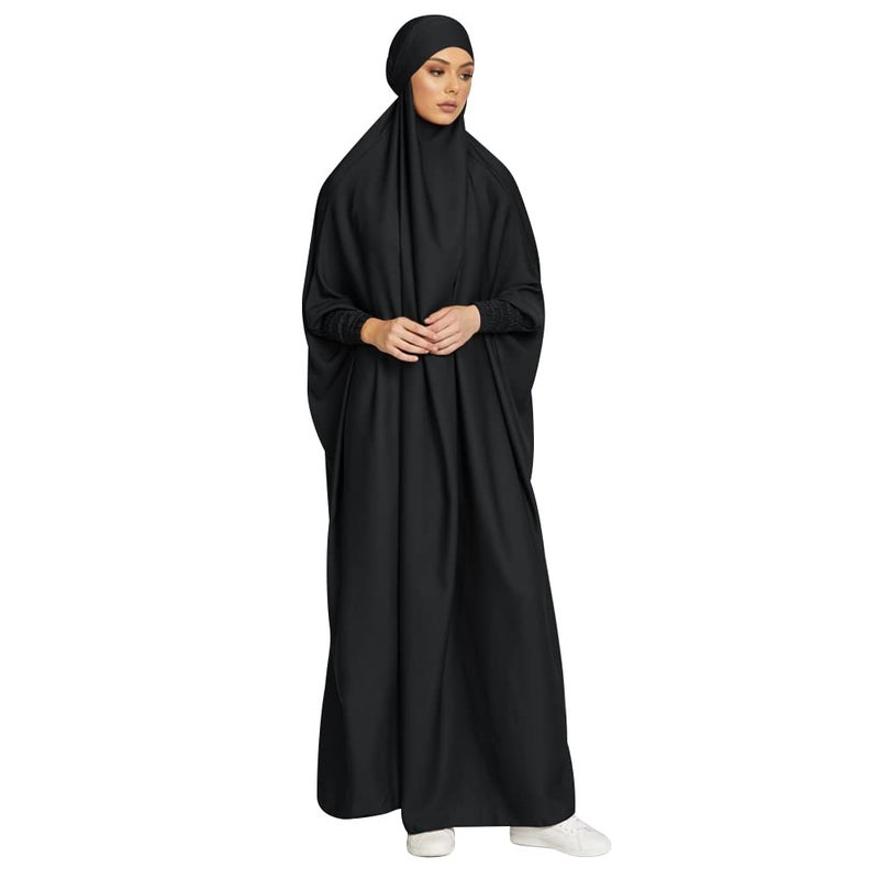 ODIZLI Arabic Dress For Women Muslim Prayer Robes Long Sleeve Solid Hijab Dresses Floor Length Farasha Kaftan Modern Jilbab Arabian Islamic Clothes For Muslim Women Eid Dresses Black One Size - Image 2