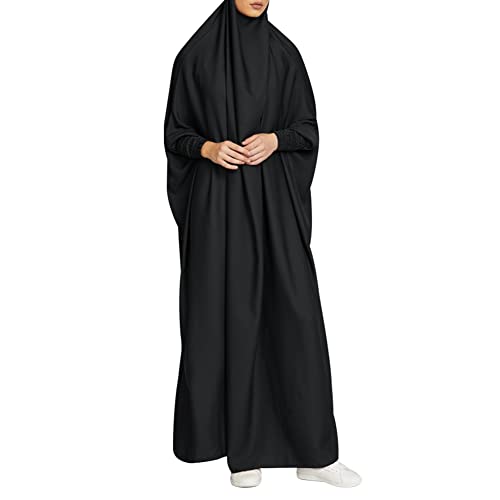 ODIZLI Arabic Dress For Women Muslim Prayer Robes Long Sleeve Solid Hijab Dresses Floor Length Farasha Kaftan Modern Jilbab Arabian Islamic Clothes For Muslim Women Eid Dresses Black One Size - Image 3