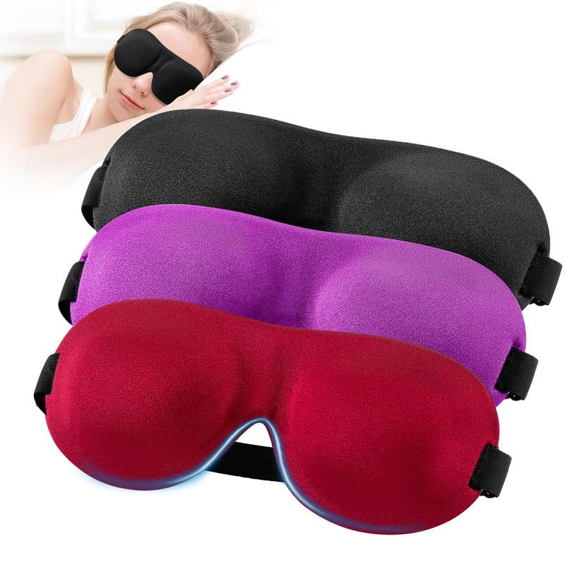 YIVIEW Sleep Mask for Back and Side Sleeper Pack of 3 100 Light Blocking 3D Eye Masks for Sleeping Lightweight Breathable Eye Cover for Women Men Zero Pressure Night Blindfold