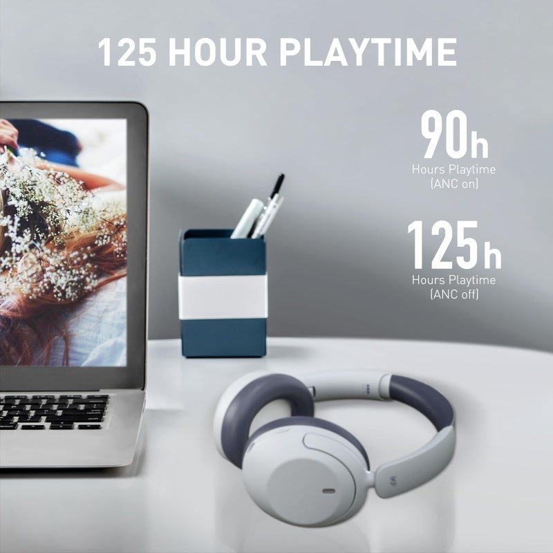 iKF-T3 Wireless Headphones Bluetooth 5.3 Active Noise Cancelling 125H Playtime Hi-Res Smart App Control 38ms Low Latency Foldable Lightweight Headset for PC Home Travel Office (YunYan-White) - Image 3
