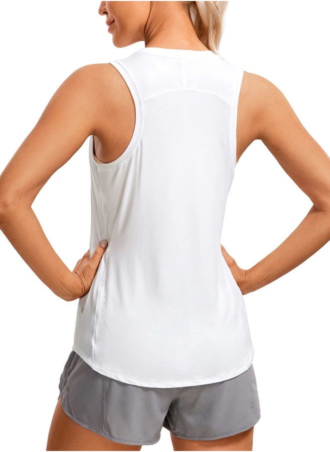 CRZ YOGA Lightweight Racerback Tank Tops for Women High Neck Workout Athletic Running Sleeveless Shirts White Large  - Image 1
