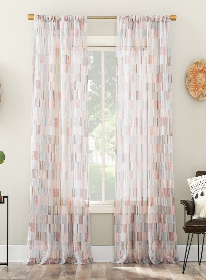 No. 918 Colby Offset Stripes Sheer Rod Pocket Curtain Panel, 56" x 63", Multicolored - Image 1