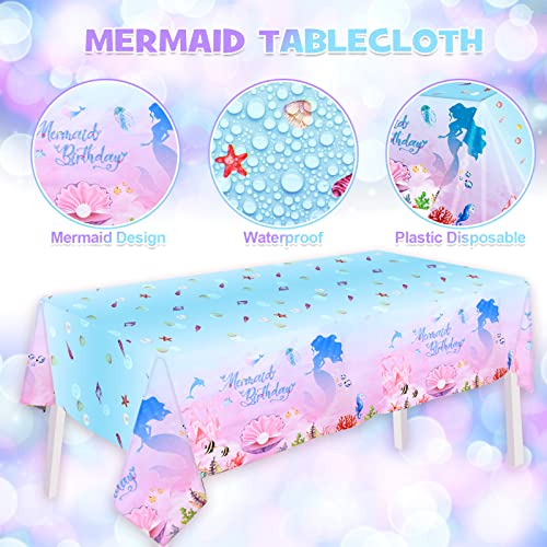 Winrayk Little Mermaid Party Decorations Birthday Supplies Girls, Pink Purple Balloon Arch kit, Backdrop, Tablecloth, Bobo & Tail Shell & Printed Balloons, Princess Theme Mermaid Birthday Decorations - Image 5