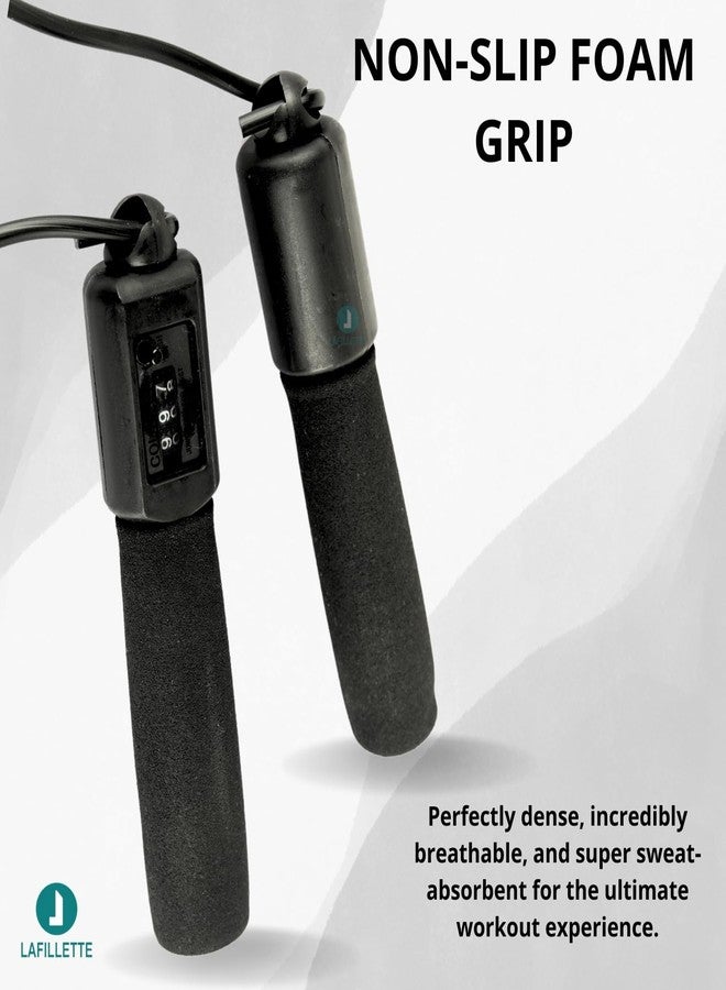 LAFILLETTE Plastic New Jump Ropes With Counter Sports Fitness Adjustable Counting Jump Skip Rope (Black), Spongy - Image 3