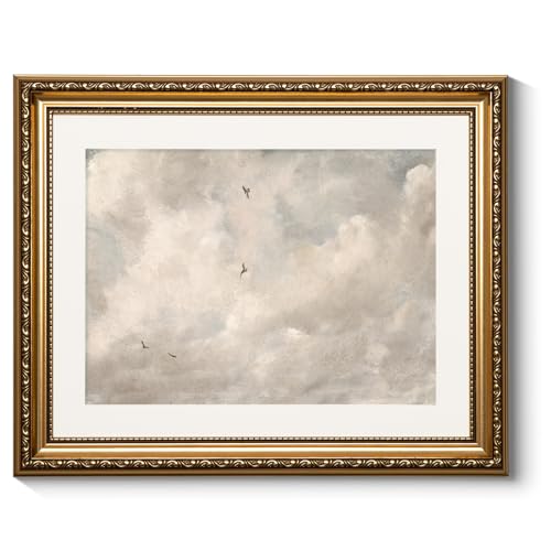 ARPEOTCY Vintage Gold Framed Wall Art 13x16 inch Classic Sky Clouds Study Pictures Paintings Vintage Room Decor Wall Decor for Living Room Bedroom Canvas Prints Antique Frame for Home Decoration - Image 1