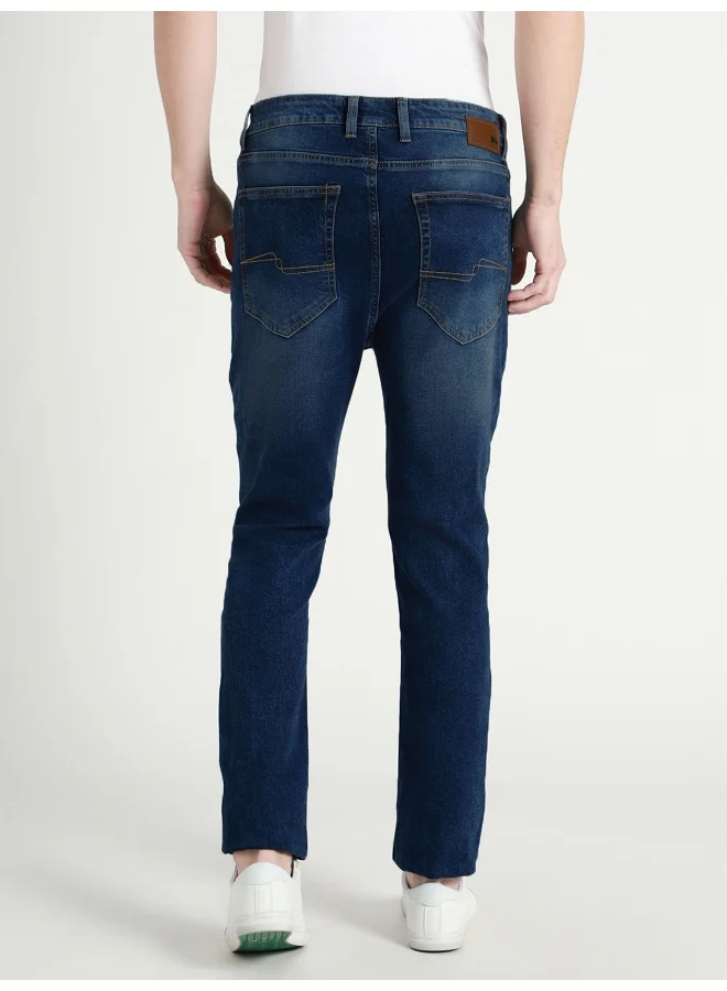 Dennis Lingo Men's Tapered Fit Mid Blue Cotton Jeans - Classic Denim Style