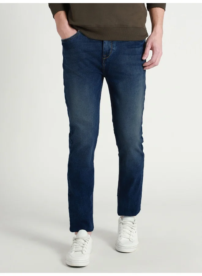 Dennis Lingo Men's Tapered Fit Mid Blue Cotton Jeans - Classic Denim Style