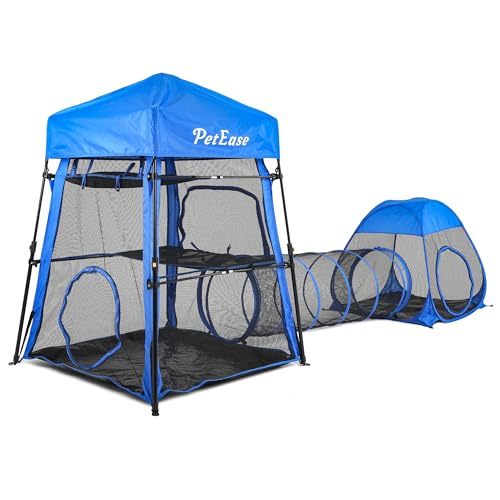 PetEase Catio Outdoor Cat Enclosure 3in1 Extra Large Portable Cat Playpen with Tower Tent Tunnel Foldable Waterproof Mesh Catio for Indoor Outdoor Cats Small Pets - Image 1