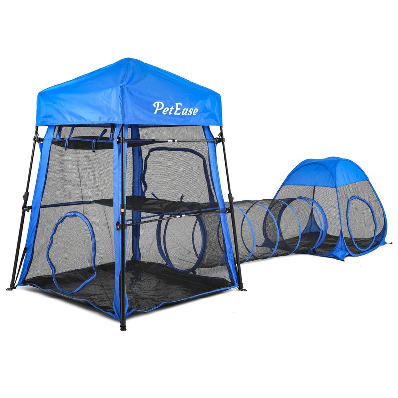 PetEase Catio Outdoor Cat Enclosure 3in1 Extra Large Portable Cat Playpen with Tower Tent Tunnel Foldable Waterproof Mesh Catio for Indoor Outdoor Cats Small Pets - Image 2