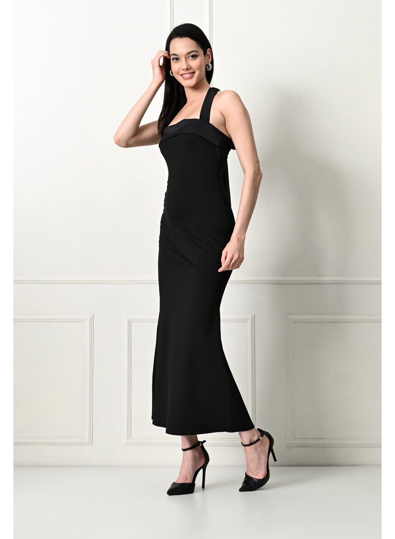 Uberoot Women’s Black Bodycon Dress | Stretchable Lycra Party & Evening Dress | Elegant Cocktail, Dinner & Club Outfit for Girls - Image 4