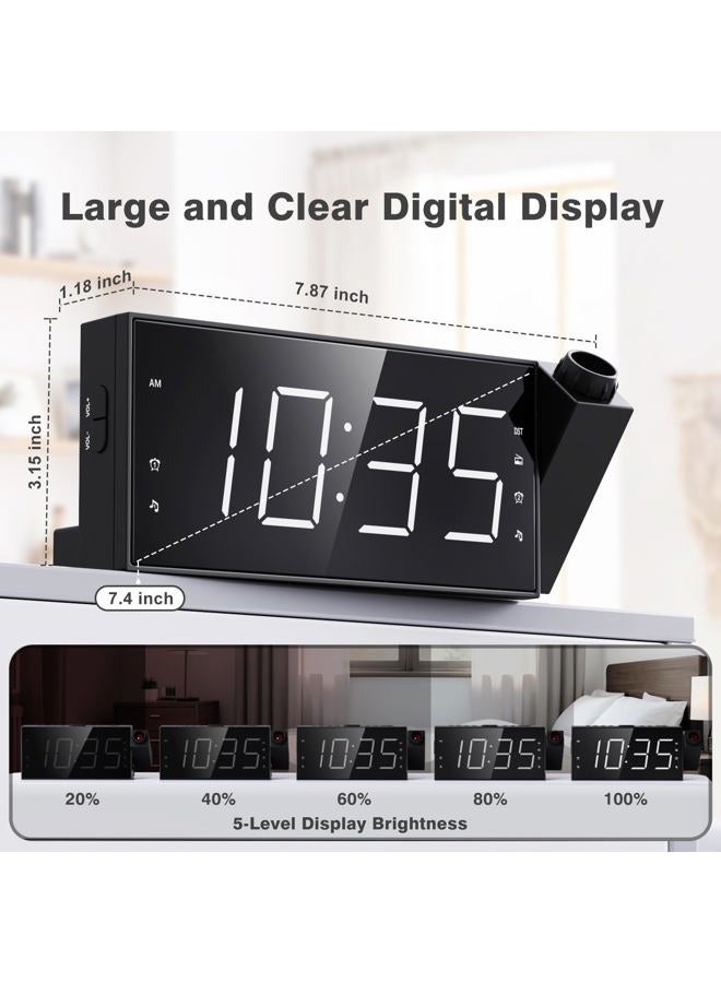 Mesqool Projection Alarm Clock for Bedroom - AM FM Radio & Sleep Timer, 180° Projector, 7" Large Digital LED Display&Dimmer, Dual Alarms, USB Charger, Battery Backup Desk Wall Ceiling Plug -in Clock - Image 4