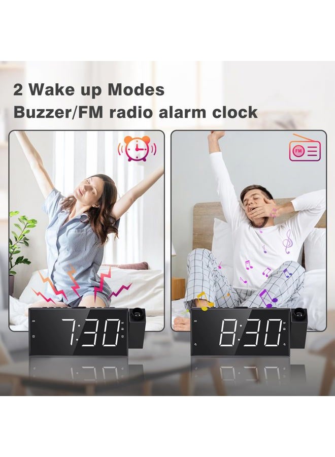 Mesqool Projection Alarm Clock for Bedroom - AM FM Radio & Sleep Timer, 180° Projector, 7" Large Digital LED Display&Dimmer, Dual Alarms, USB Charger, Battery Backup Desk Wall Ceiling Plug -in Clock - Image 3