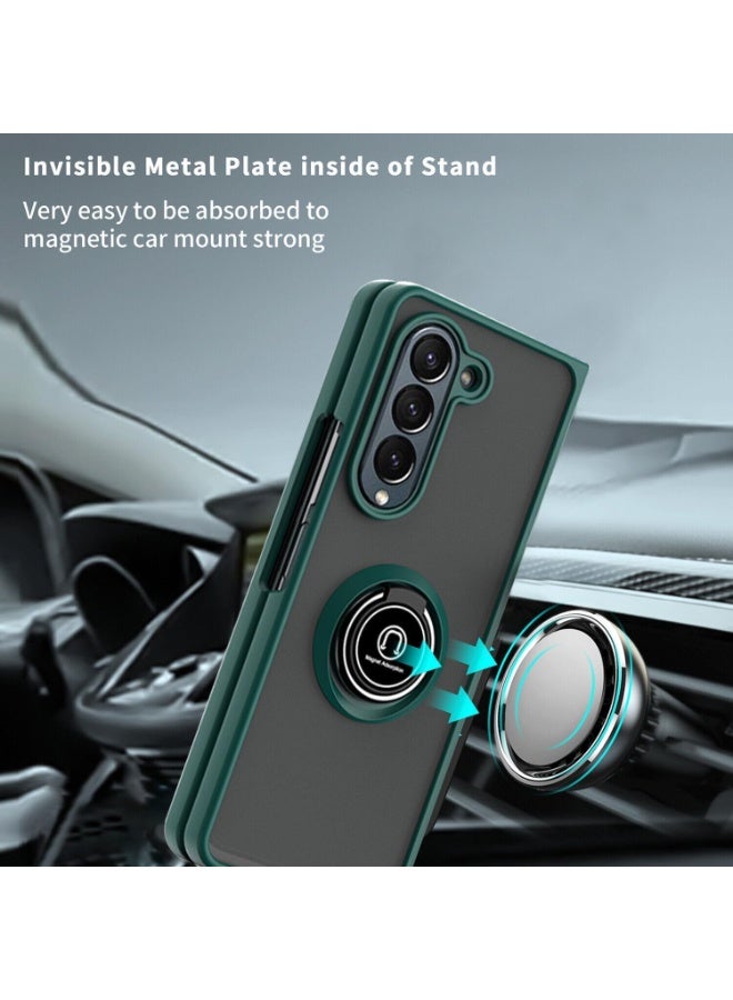 حافظة مع حامل للوقوف لهاتف سامسونج جالكسي زد فولد 6 5G متوافقة مع حافظة سامسونج زد فولد 6 مع حامل حلقة، غلاف هاتف مغناطيسي نحيف، حافظة واقية مضادة للصدمات لهاتف جالكسي زد فولد 6 5G باللون الأخضر - Image 2