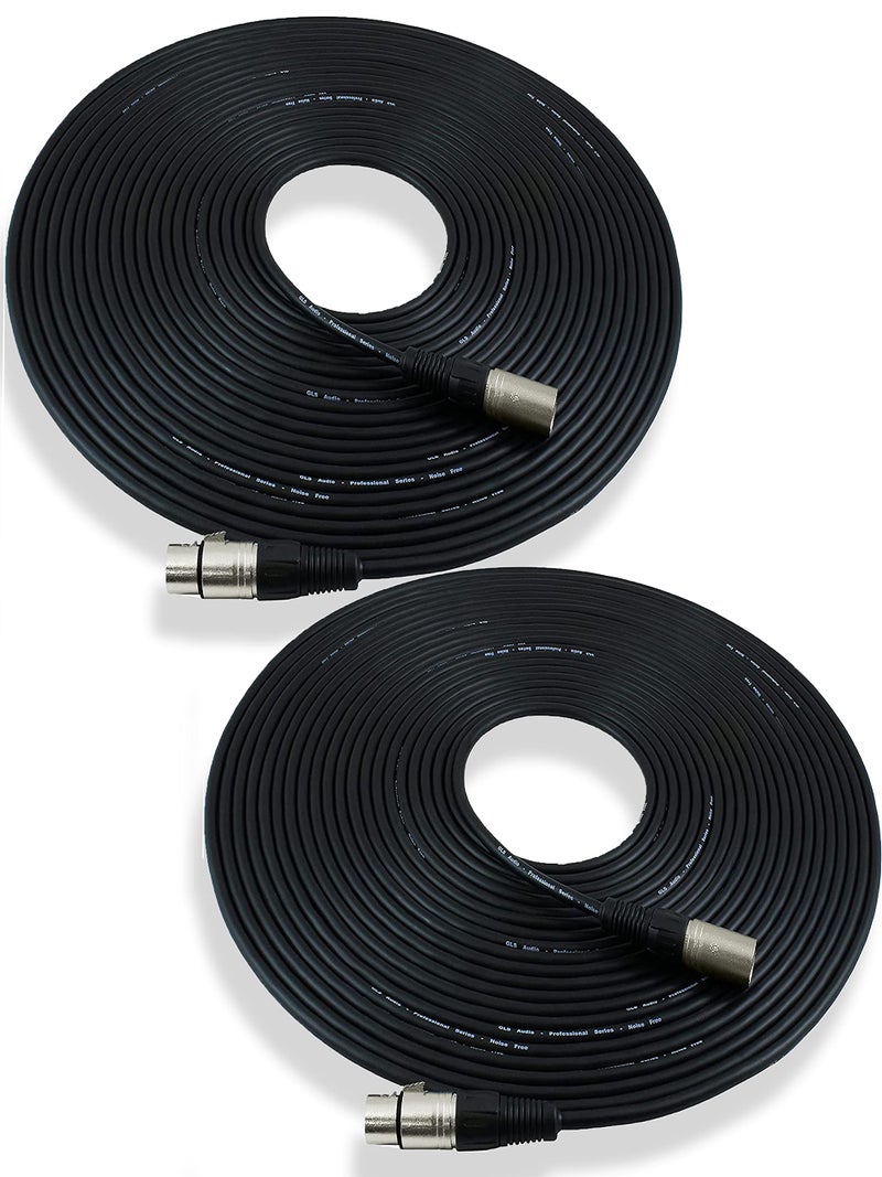 GLS Audio 50ft Mic Cable Patch Cords - XLR Male to XLR Female Black Microphone Cables - 50' Balanced Mike Snake Cord - 2 Pack - Image 1