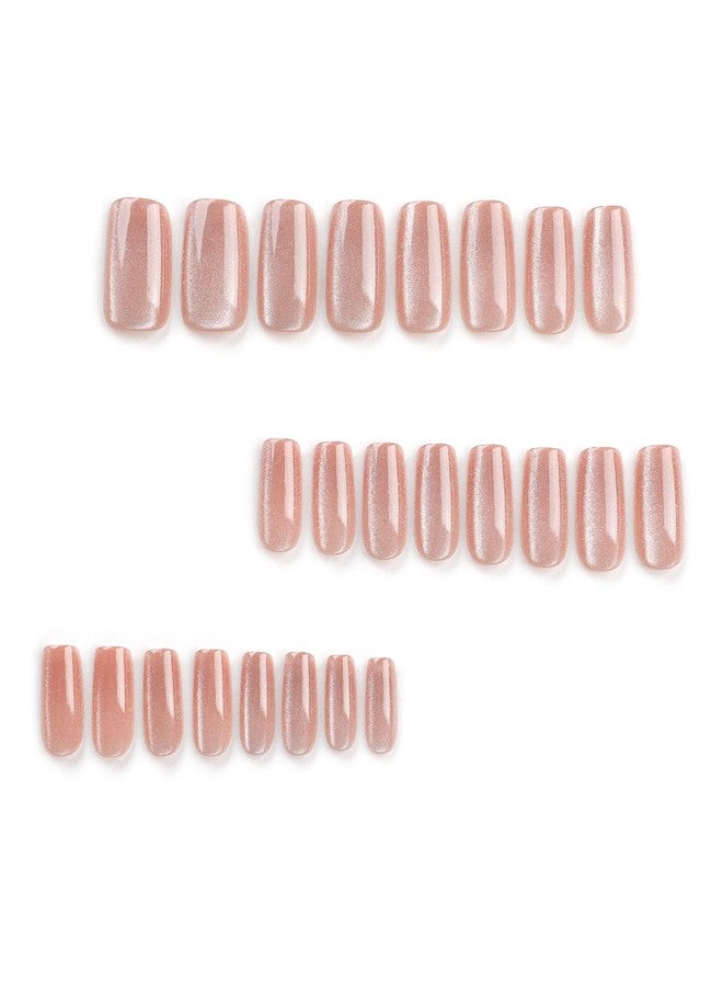 ERICO Short Press on Nails, Rose Gold Chrome Shimmer, Square Wearable False Nails, Reusable Glue-on Fake Nails for Women - Image 5