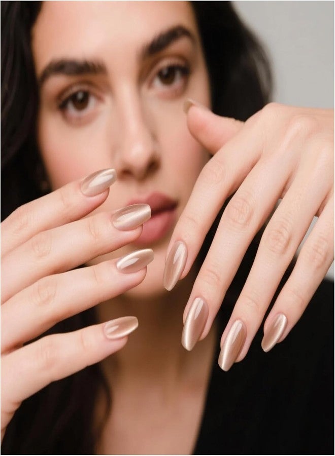 ERICO Short Press on Nails, Rose Gold Chrome Shimmer, Square Wearable False Nails, Reusable Glue-on Fake Nails for Women - Image 3