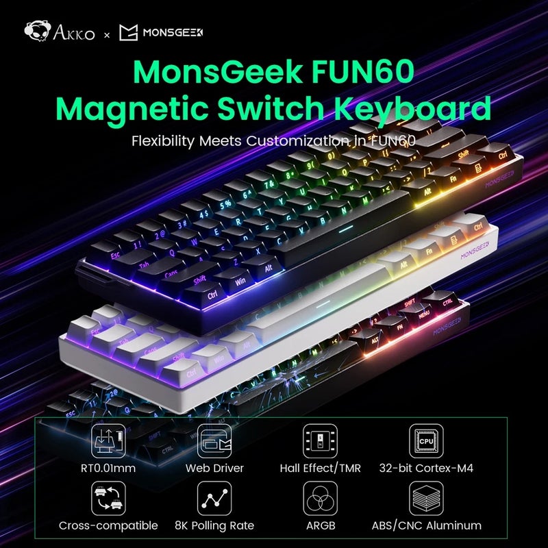 أكو لوحة مفاتيح Akko MonsGeek FUN60 Magnetic Switch Mechanical Keyboard 60% Rapid Trigger 0.01mm 8K Argb He/tmr Custom Gaming Keyboard - Image 2