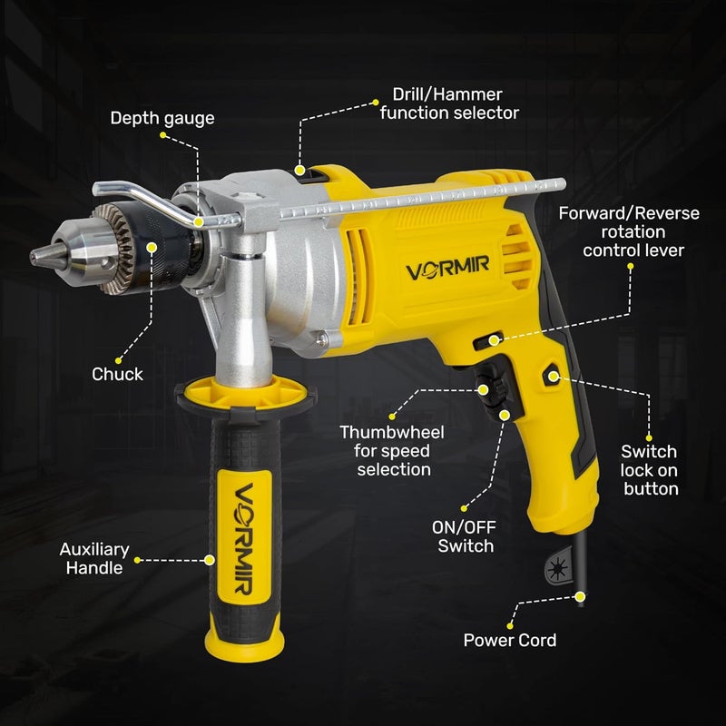 iBELL VORMIR VRID13-30 Impact Drill – 13mm Keyless Chuck, 1100W Electric Drill, 0-3000 RPM Variable Speed, Forward/Reverse, Hammer & Rotary Function, DIY Home & Professional Power Tool - Image 2