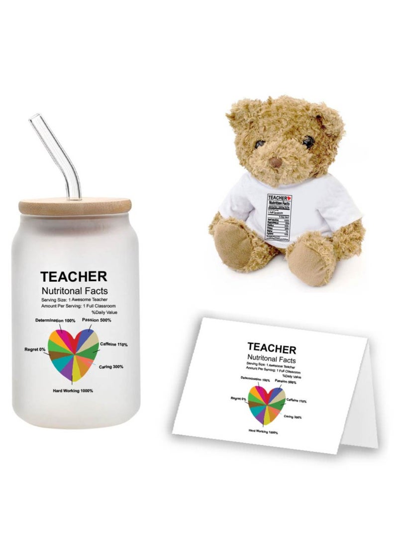 PRINTSHOP4ME - Teacher's Day Pack of 3 Combo Pack - Glass Bottle, Teddy Bear and Greeting Card - Reusable Bottle - Teacher's Day Gift Set - Gift for World Teachers Day - Image 1