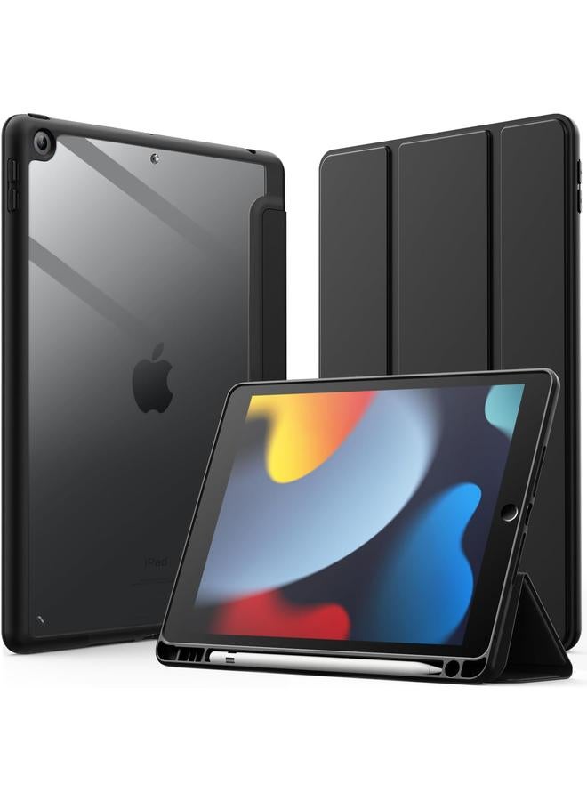 جي تيك حافظة لجهاز ايباد 10.2 انش الجيل التاسع والثامن والسابع 2021 2020 2019 مع حامل قلم شفاف خلفي شفاف مع حامل رفيع وغطاء لوحي مقاوم للصدمات مع خاصية الاستيقاظ التلقائي باللون الأسود - Image 1