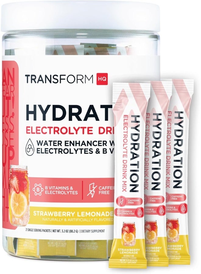 TransformHQ Hydration Drink Mix (21 Single-Serving Packets, Strawberry Lemonade) - Hydration Supplement Blend with Vitamins and Electrolytes - Image 2