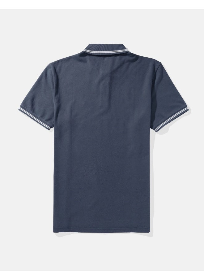 American Eagle - Collar Line Logo Detail Short Sleeve Polo Shirt - Image 1