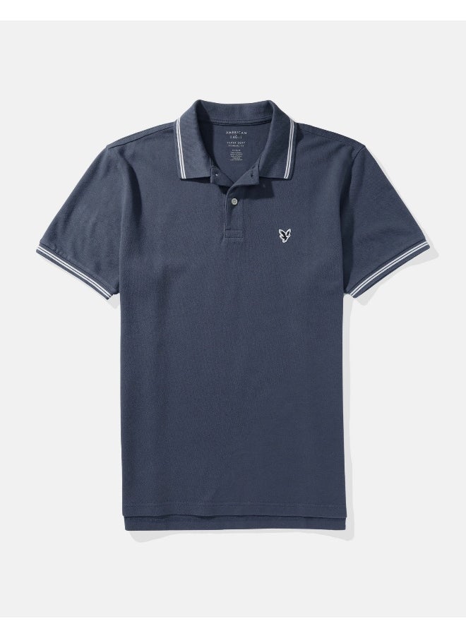 American Eagle - Collar Line Logo Detail Short Sleeve Polo Shirt - Image 1