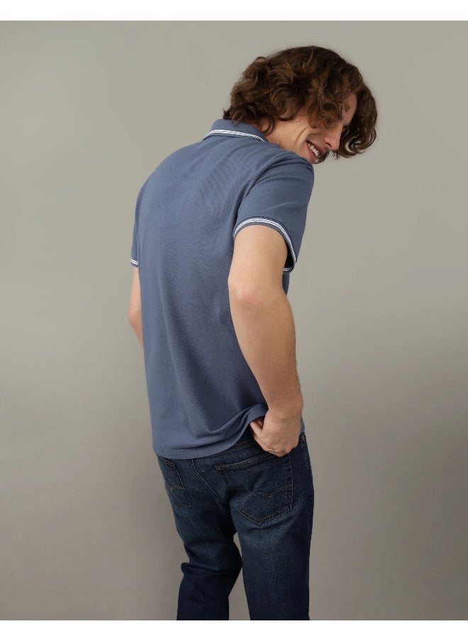 American Eagle - Collar Line Logo Detail Short Sleeve Polo Shirt - Image 1