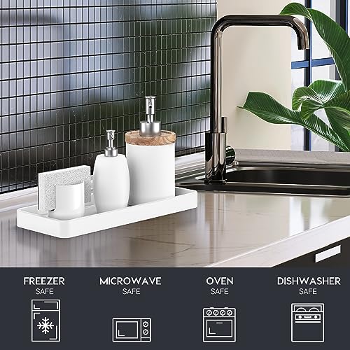 Gurygo 2 Pack 12" Countertop and Vanity Tray - Kitchen Tray for Soap Bottles - Rectangular Vanity Tray for Bathroom - Vanity Trays Kitchen Soap Dispenser Tray,White - Image 5